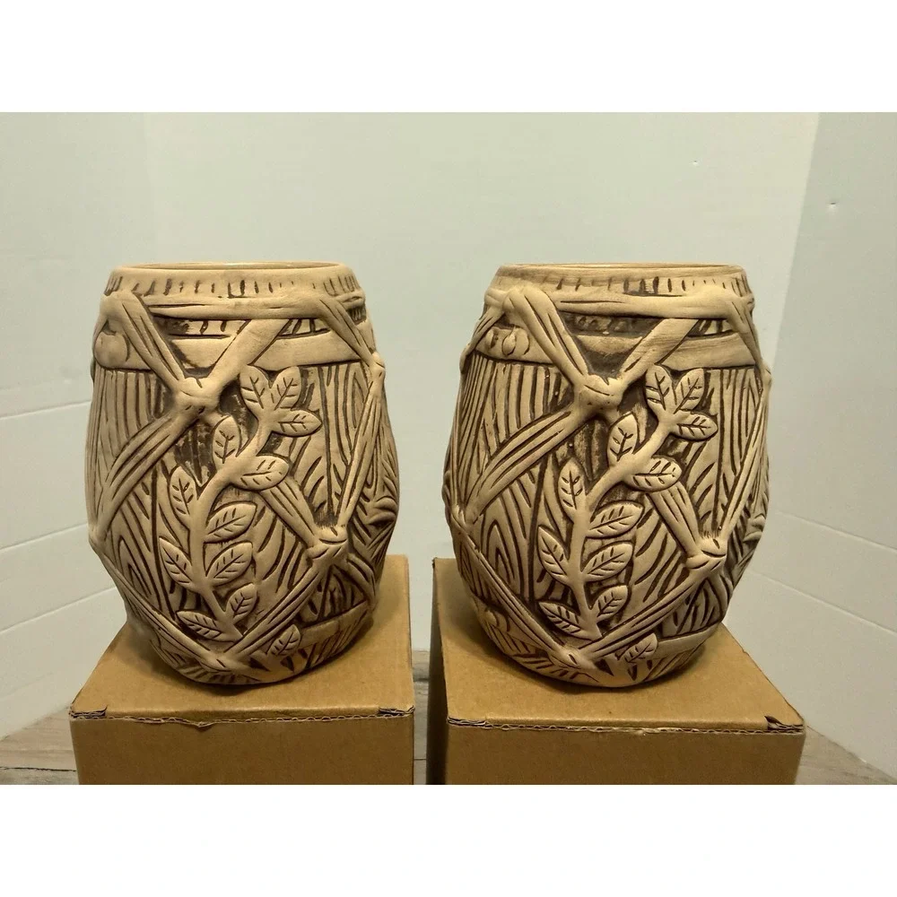 2x Plantation Rum Barrel Tiki Mug Art By BAI 2018 Limited Edition Hawaii 4.5